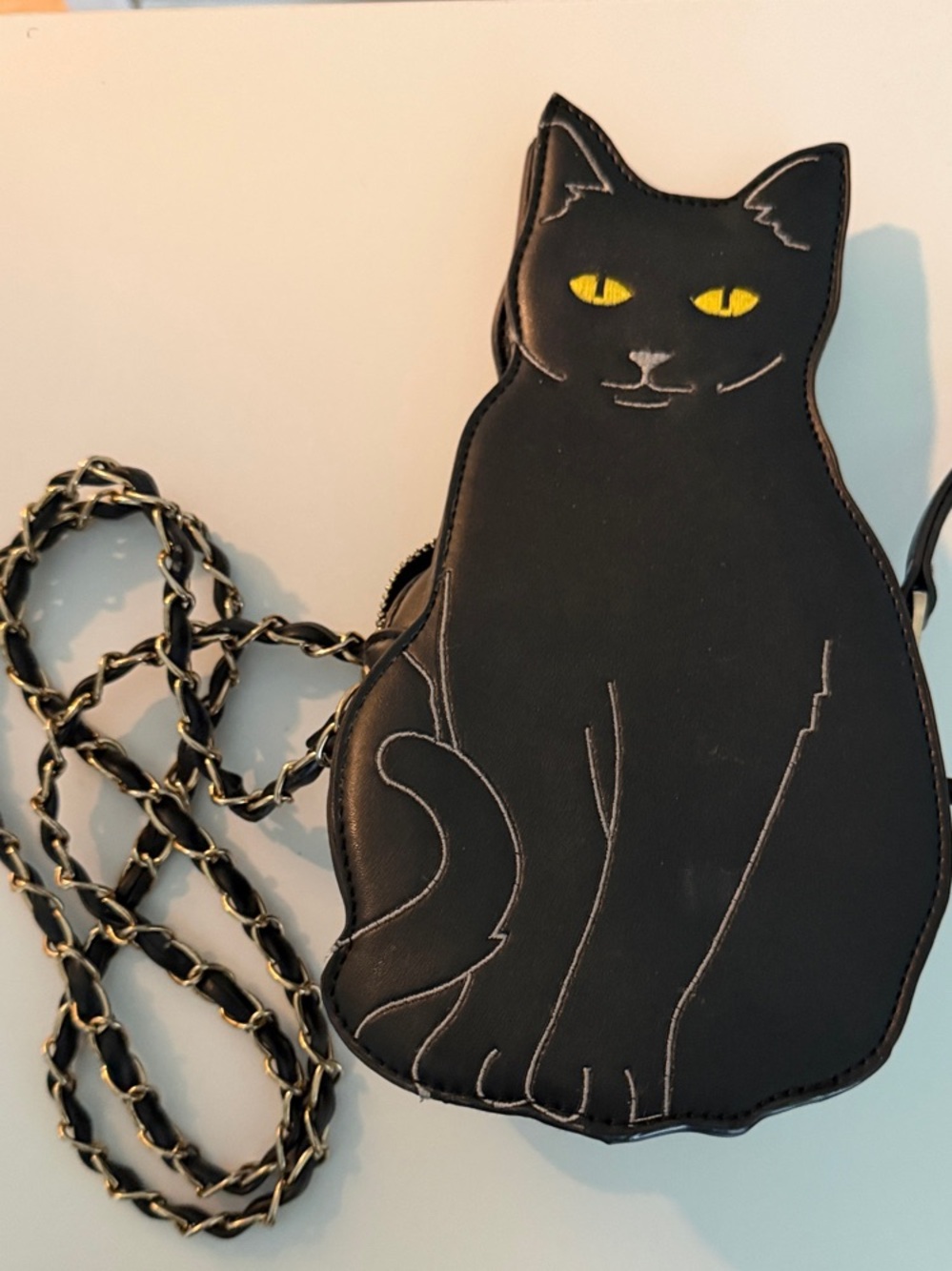 Nila Anthony Black Cat Crossbody Bag with Gold-Accent Chain